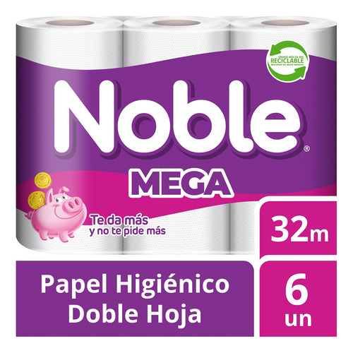 Papel Higiénico Noble Doble Hoja  6 Un 32 Mt