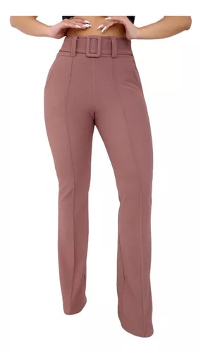 Calça Feminina Sarja Slouchy Caqui Verão Disfarça Barriga