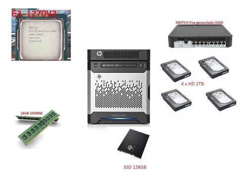 Hp Microserver Gen8 Xeon 1270v² Sas 16gb Switch 8giga 8tb 