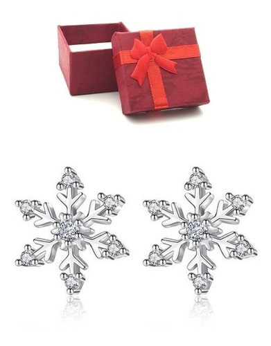 Aretes Pendientes Plata 925 Flor De Nieve + Estuche Regalo