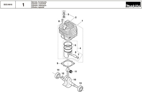 Vista Explodida Motosserra Gasolina Dcs 9010 - Makita