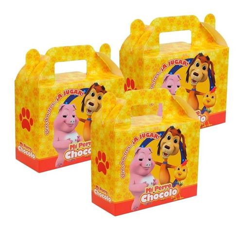 Pack 6 Uds Cajas Para Dulces / Cotillón Motivo Perro Chocolo