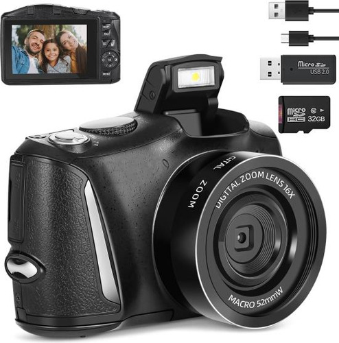 Cámara Digital 4k Con Tarjeta Sd De 32 Gb, Cámara Dslr Para 