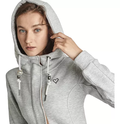 Sudadera larga con capucha, para mujer, color gris, marca Holly