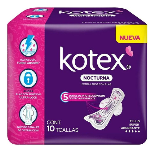 7 Pza Toallas Femeninas Kotex Nocturna Extra Larga Con Alas