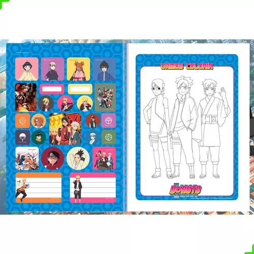 4 Caderno Boruto Naruto Brochurão + Brinde Escolar Capa Dura