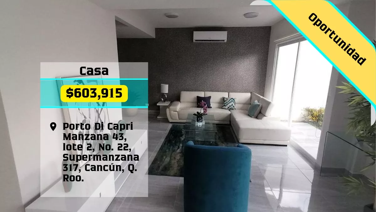 Casa En Venta De 117 M2, En La Av. Porto Di Capri, Supermanzana 317, Cancún Q. Roo, Cerca De Av. Cancún