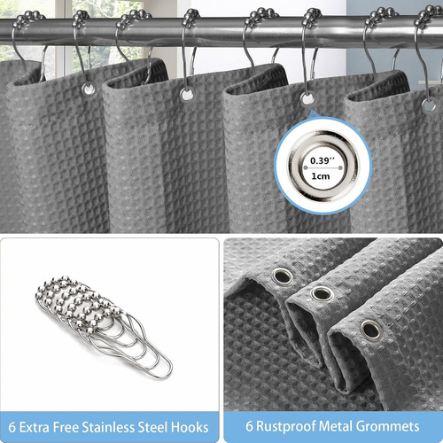 Cortina De Baño De Tela Para Ducha Impermeable 1.8m+ganchos Gris