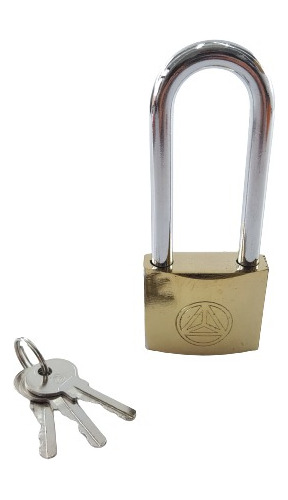 Cadeado Haste Longa 50mm Dourado 3 Chaves
