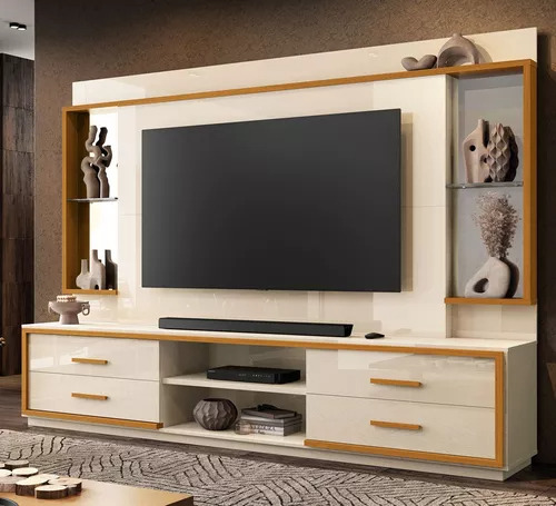 Estante Home Teather Para Tv Leni Off White Cedro Edn Móveis