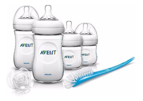 Set Regalo Kit 4 Teteros Avent Natural Chupo Y Cepillo