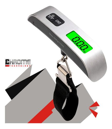 Balança Para Malas Viagem Digital Portátil Até 50kg Mão Trava Mala Bagagem Prateado Moderna Pratica Chrome Technology