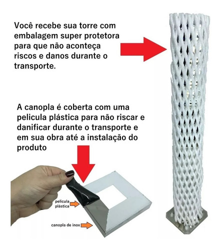 40 Coluna Torre 40 Cm Preto Fosco Com 2 Furos Corpo Inox