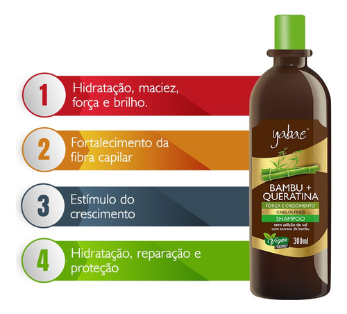 Shampoo Vegano Bambu + Queratina 500ml Yabae