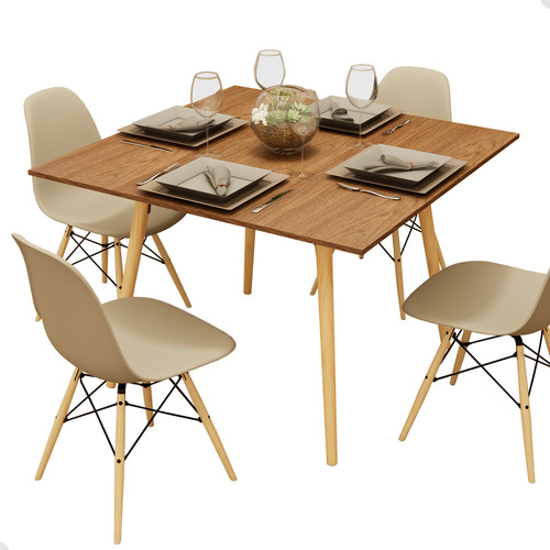 Mesa Sala De Jantar Cozinha Quadrada 4 Lugares 90 Cm Pés Madeira Tampo Freijó