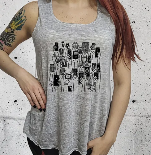 Musculosa Dama Celular Brazos Gente Manos Alzando