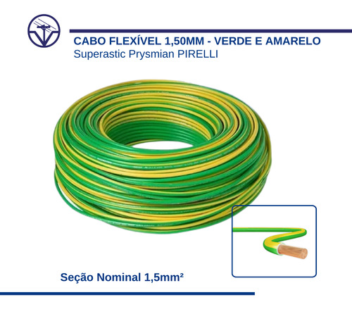 Cabo Flexível 1,5mm 750v 100m Verde - Pirelli Prysmian Verde E Amarelo