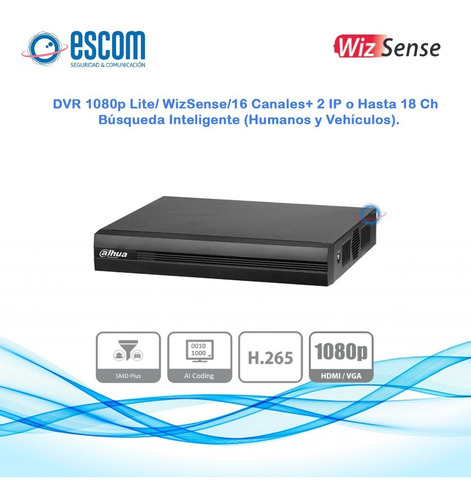 Dvr Dahua 16 Canales 1080p Wizsense H.265+ Smart Audio P2p