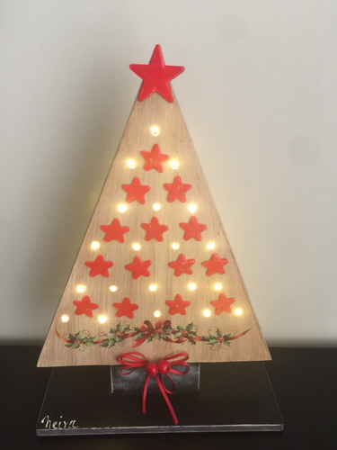 Arbolito De Navidad En Madera Adorno Centro De Mesa 36 Cm