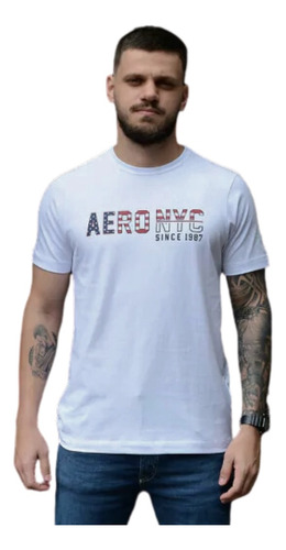 Camiseta Branca Aeropostale Slim Masculina Estampada