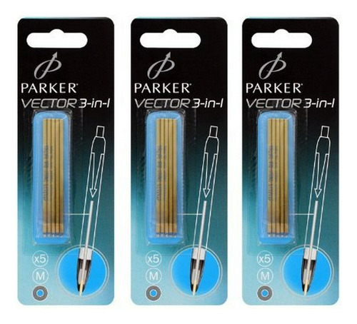 Parker Vector 3-in-1 Blue Point Ball Point Recargas (paquete