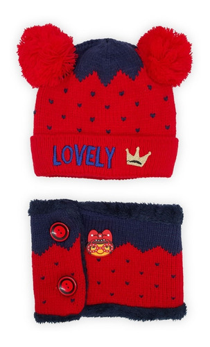 Set Gorro + Cuello Para Nenas Niñas Invierno Con Corderito