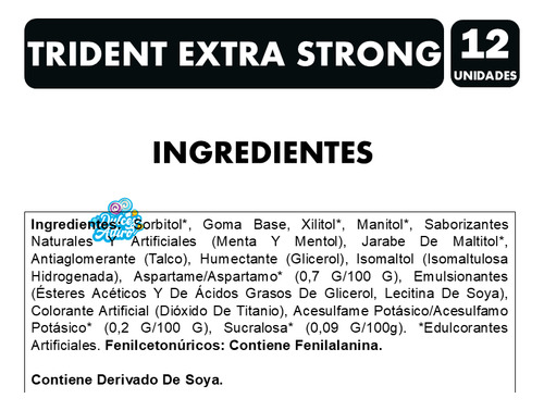 Trident Extra Strong - Sabor Menta Fuerte Sin Azúcar (12 Un)