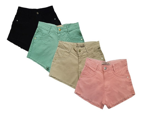Imagem 2 de 7 de Short Jeans Feminino Cintura Alta Pants Coloridos Kit C/10