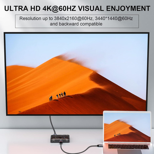 Conmutador Kvm Usb Tipo C 4k 60hz, Conmutador De 2 Puer...