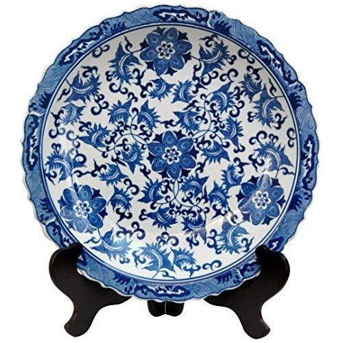 Muebles Oriental 14  Azul Y Blanco Floral Plato De Porcela