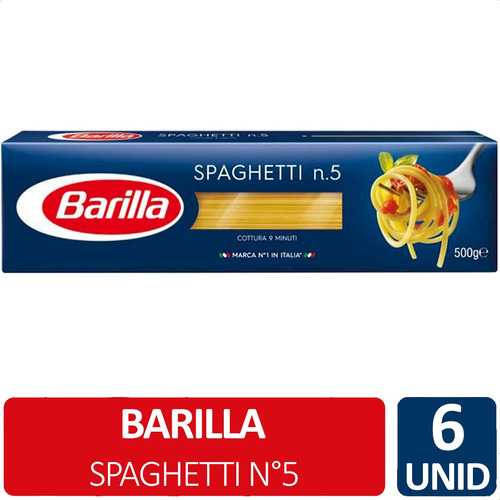 Imagen 1 de 7 de Fideos Spaghetti N°5 Barilla Pasta Larga Italiana - Pack X6