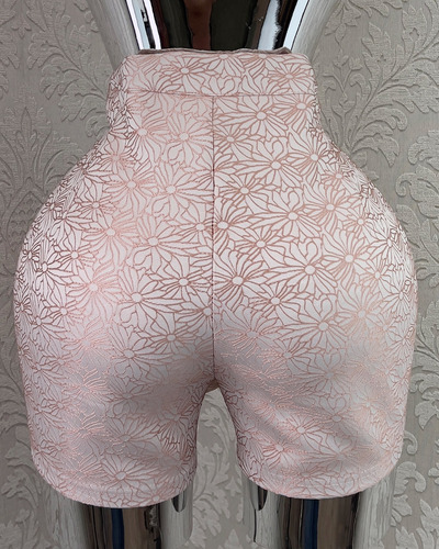 Short De Vestir Corto Casual Bordado Floral Satinado Fresco