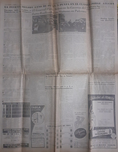 La Razón Del 11 De Junio De 1950 Fangio,marcilla, Peron (Usado)