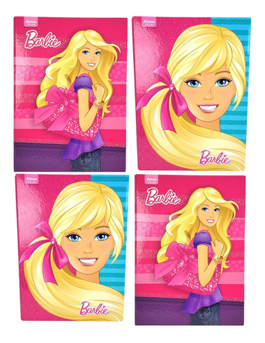 Caderno Brochura Barbie 96 Folhas Foroni Kit Com 4 Unidades