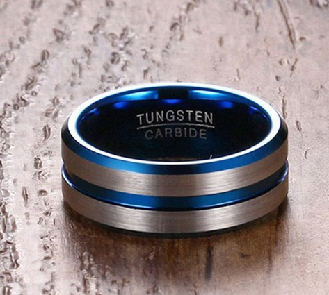 Imagen 3 de 4 de Anillo De Tungsteno, Max Il Azul Plateado