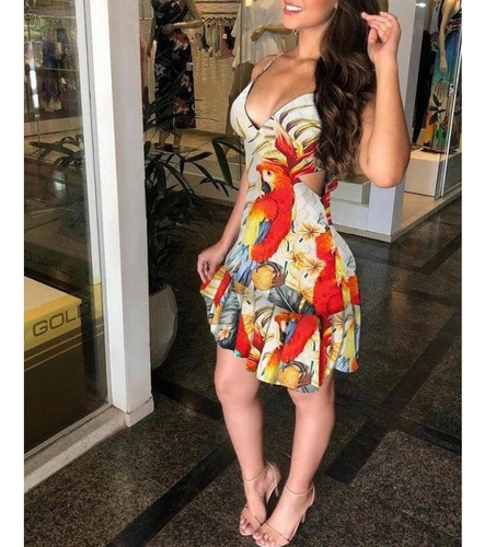 Vestido Con Tirantes Calados Y Estampado Floral De Hojas1