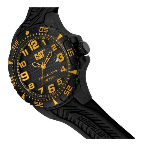 Reloj Caterpillar Hombre Sumergible Special Ops 2 Karbon Color De La Malla Negro/negro-amarillo