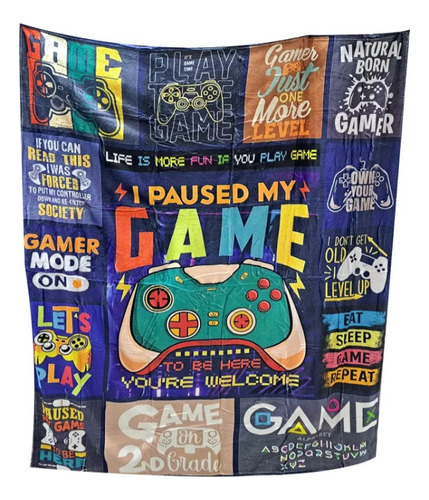 Colcha Gamer Jolly Bamby Individual Algodón 150x130 Cm. Color Azul Game