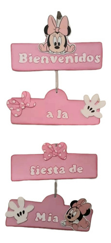 Cartel Puerta Psra Colgar Bienvenidos Minnie Bebe