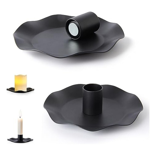 Portavelas Negro Mate De Metal Para Velas Navideñas (set 2)