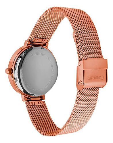 Reloj Análogo Para Dama 36 Mm Steiner Acero Inox 3atm Correa Oro/Rosa Bisel Oro rosa Fondo Oro rosa