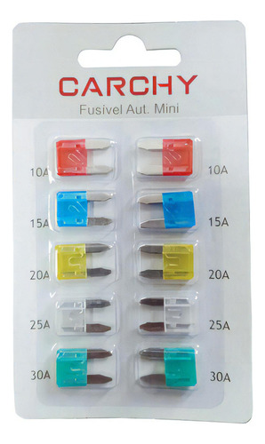 Cartela Fusível Mini 10 Pcs Automotivo 10a 15a 20a 25a 30a