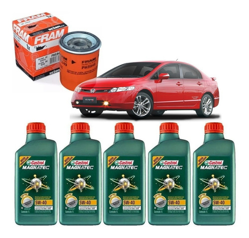 Kit Troca De Oleo Civic Si 2.0 Castrol 5w40 + Ph5949