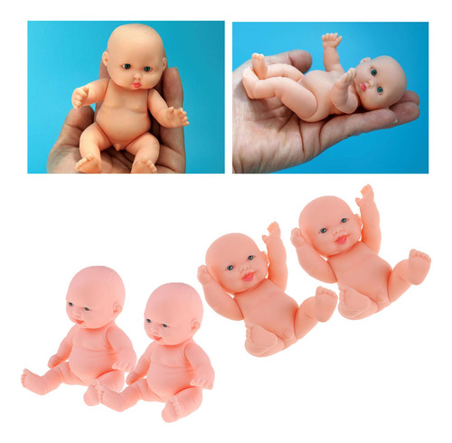 4 Piezas 11 Cm Realista Bebé Niña Muñeca Vinilo Recién