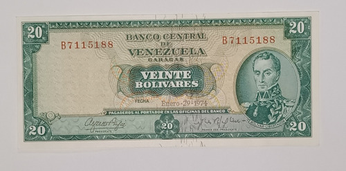 Billete De Venezuela 20 Bs Enero 29 1974 - Au - B7