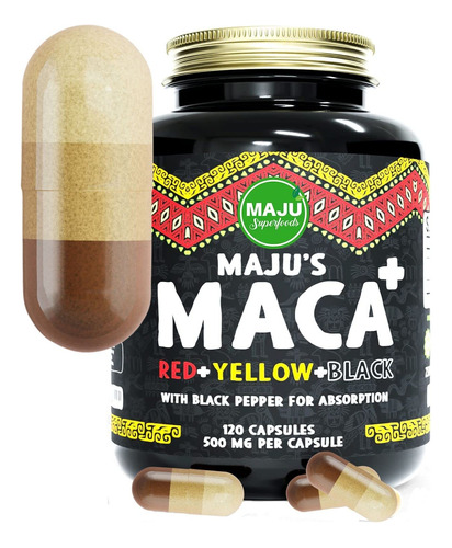 Capsulas De Maca Organica Fuerte, Raiz Negra, Amarilla Y