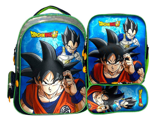 Kit Mochila Dragon Ball Goku Vegeta Lonch Lap Original Prima Azul Azul