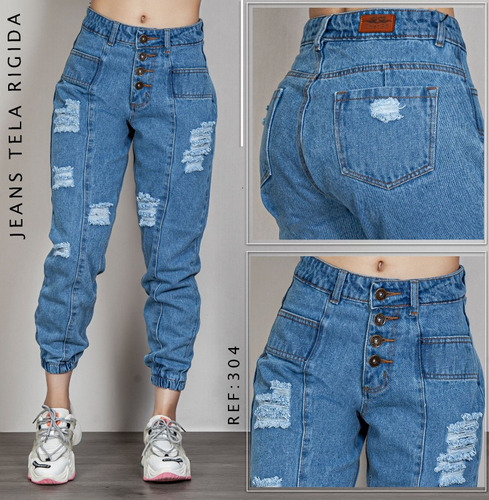 Pantalón Jeans Tipo Jogger Para Dama En Tela Rígida 