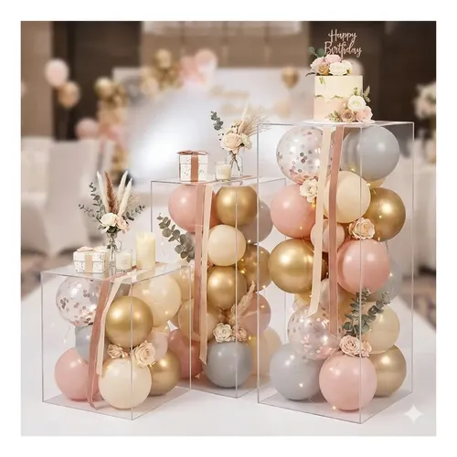 Trio Cubos Acrílico Festa Decoração 80/60/40 +case Acrilplas