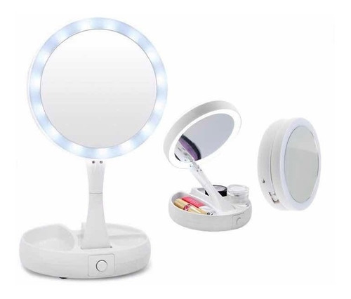 Espejo Con Luz Led Maquillaje Plegable Aumento X10+cable Usb